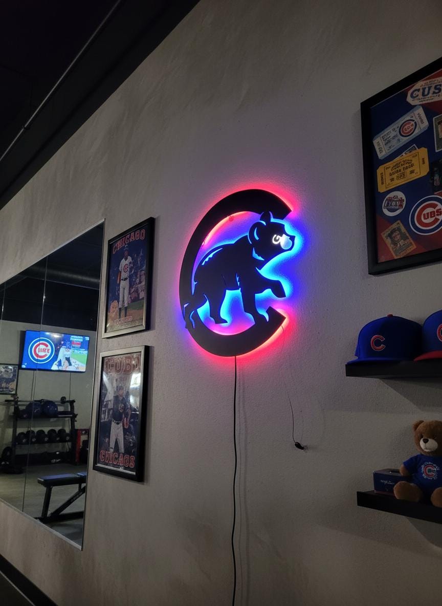 Chicago Cubs Wall Art - Team Logo Baseball Fan Gift, Man Cave Decor