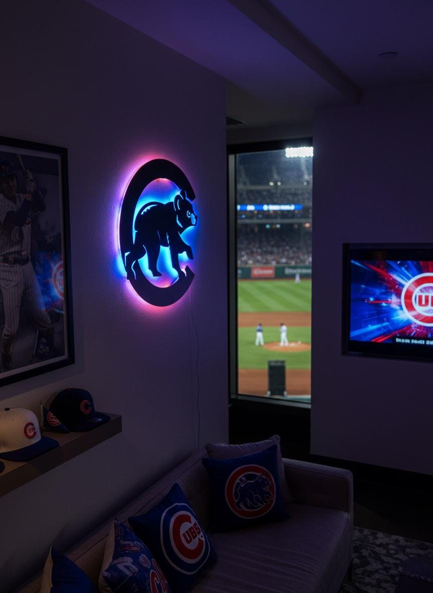 Chicago Cubs Wall Art - Team Logo Baseball Fan Gift, Man Cave Decor
