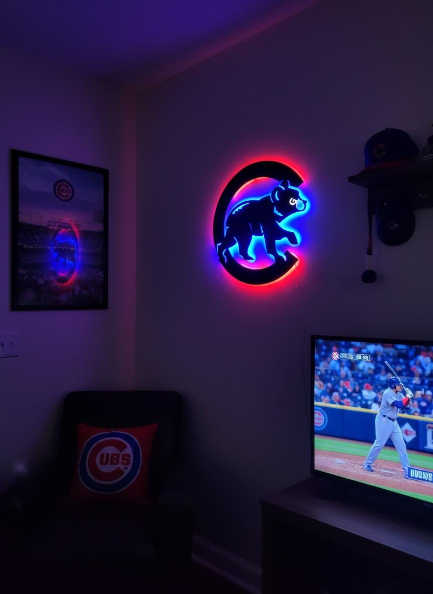 Chicago Cubs Wall Art - Team Logo Baseball Fan Gift, Man Cave Decor