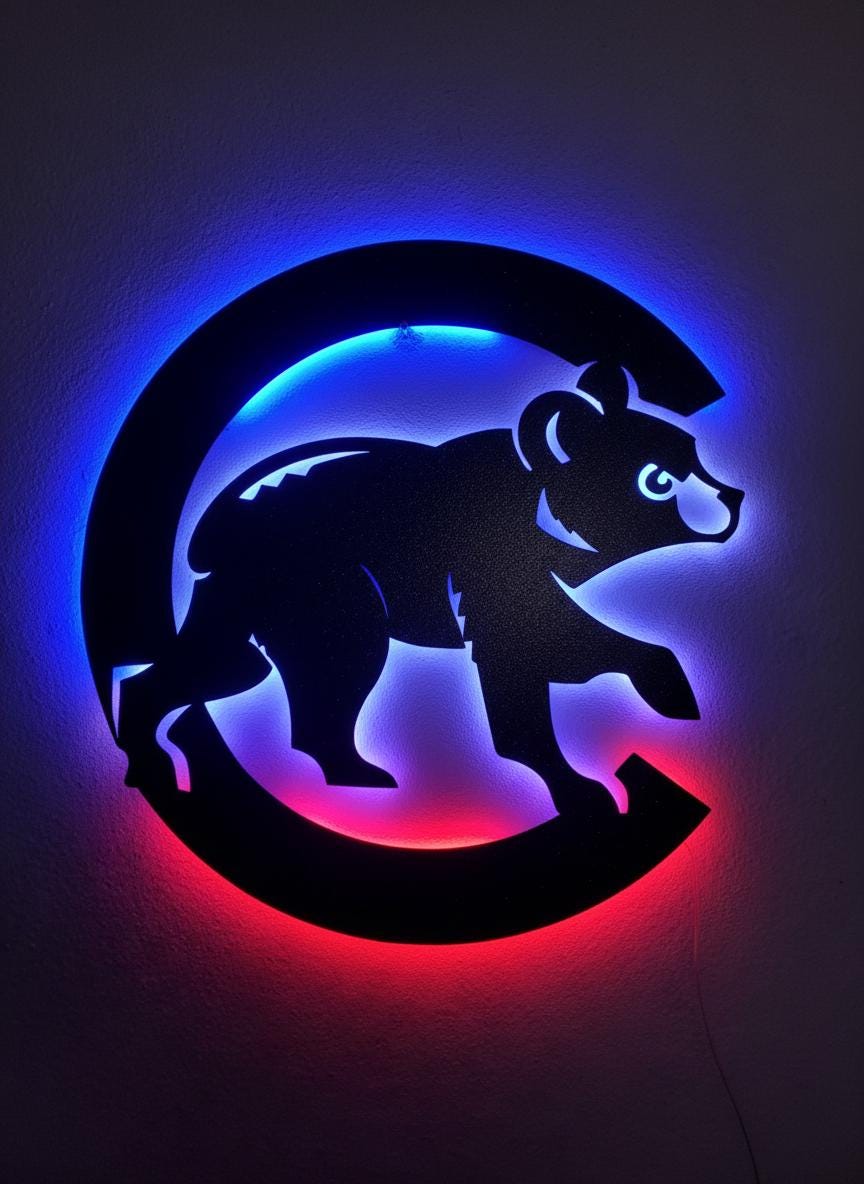 Chicago Cubs Wall Art - Team Logo Baseball Fan Gift, Man Cave Decor