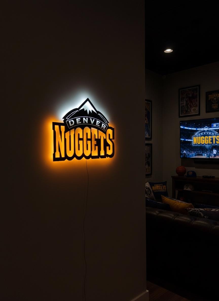 Denver Nuggets Wall Art - NBA Team Logo Basketball Game Room Decor