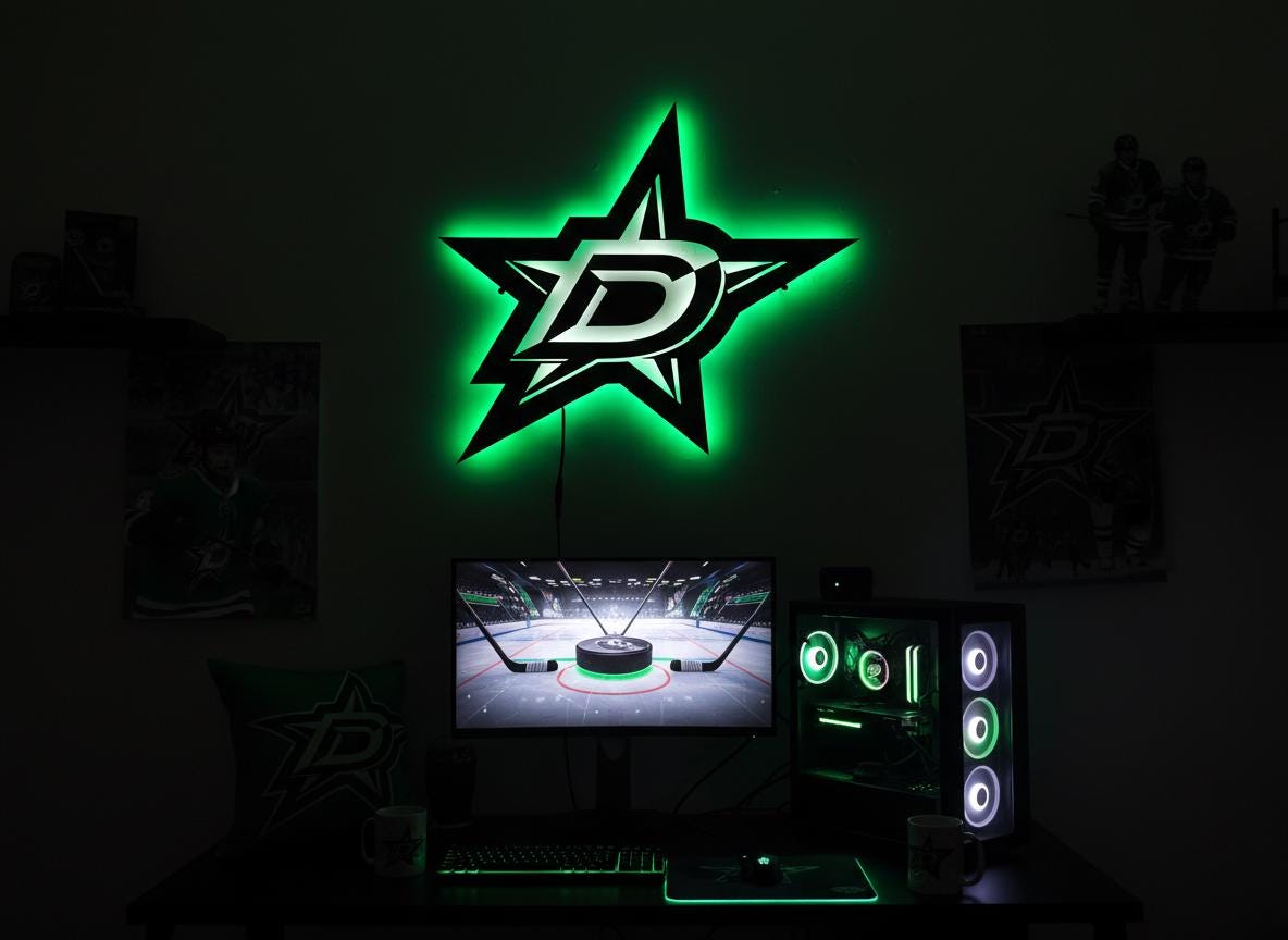 Dallas Stars Wall Art - Hockey Team Logo - Game Room Decor Gift