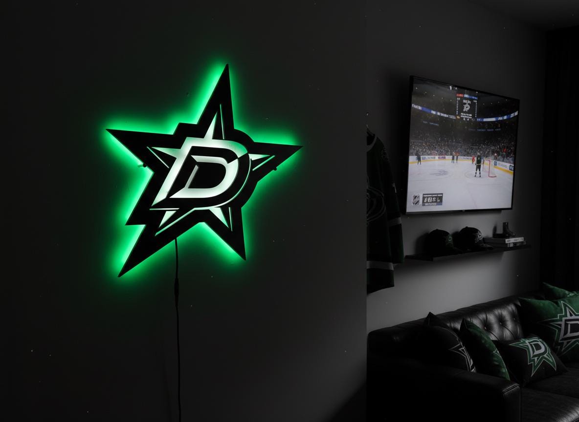 Dallas Stars Wall Art - Hockey Team Logo - Game Room Decor Gift