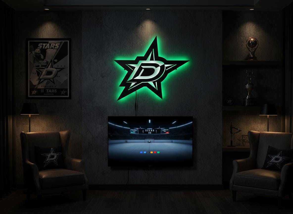 Dallas Stars Wall Art - Hockey Team Logo - Game Room Decor Gift