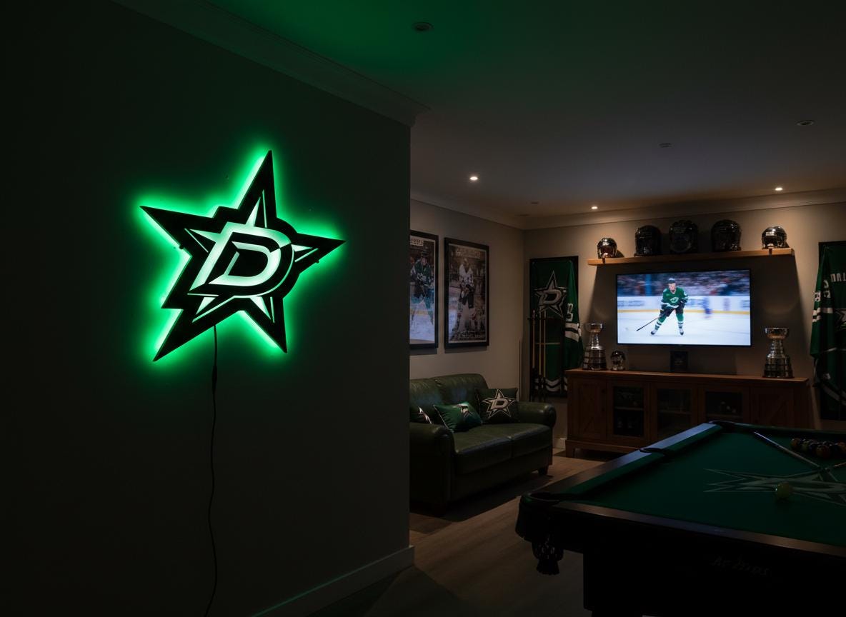 Dallas Stars Wall Art - Hockey Team Logo - Game Room Decor Gift