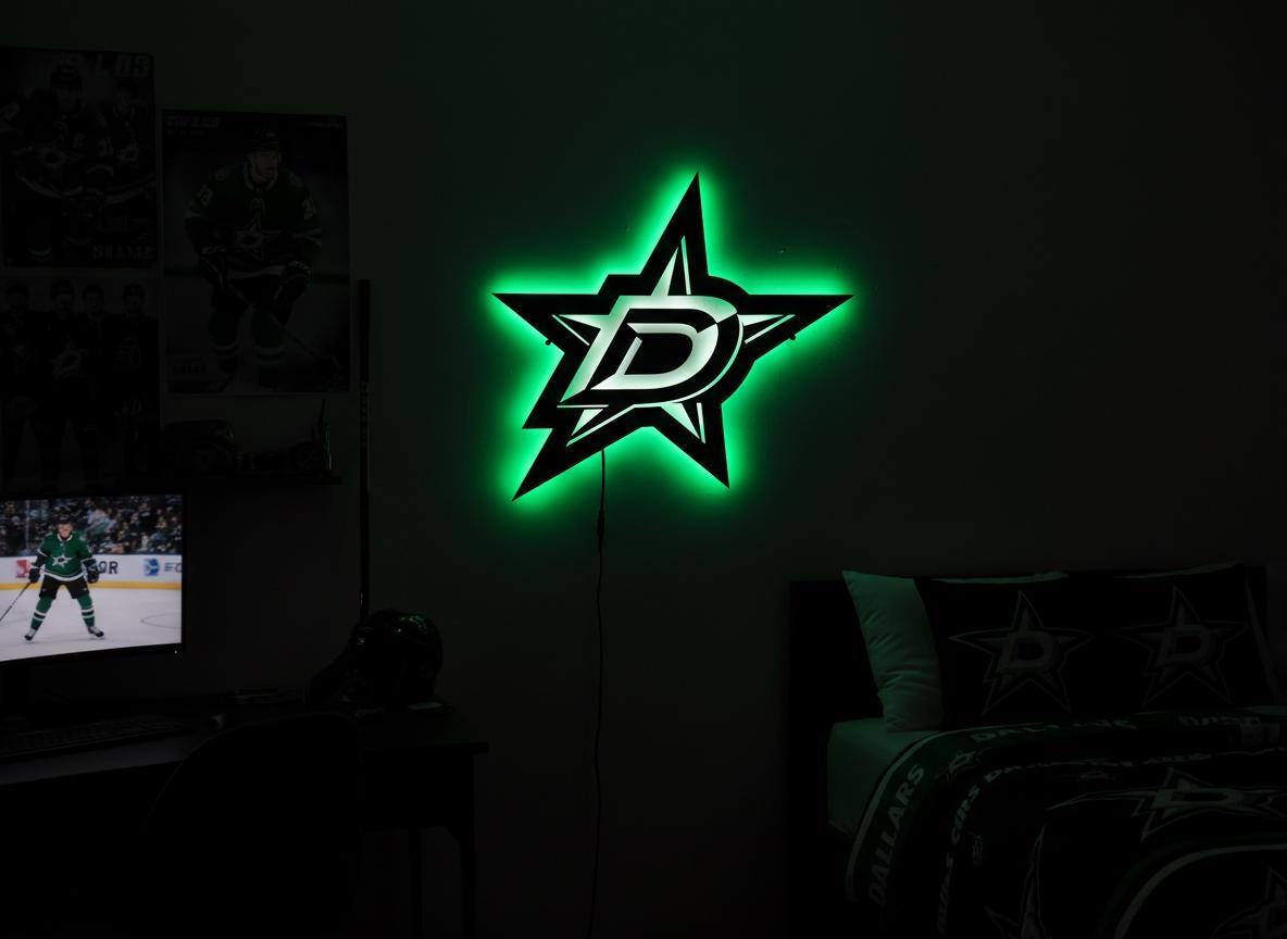Dallas Stars Wall Art - Hockey Team Logo - Game Room Decor Gift
