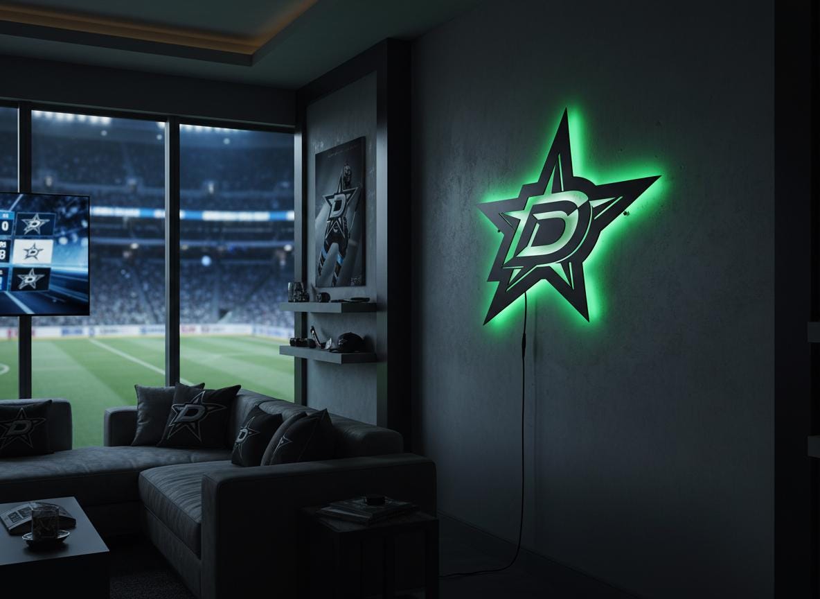 Dallas Stars Wall Art - Hockey Team Logo - Game Room Decor Gift