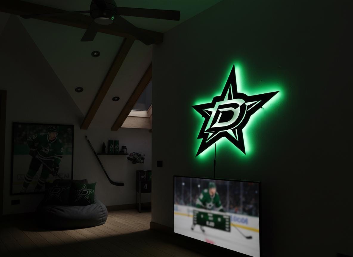 Dallas Stars Wall Art - Hockey Team Logo - Game Room Decor Gift
