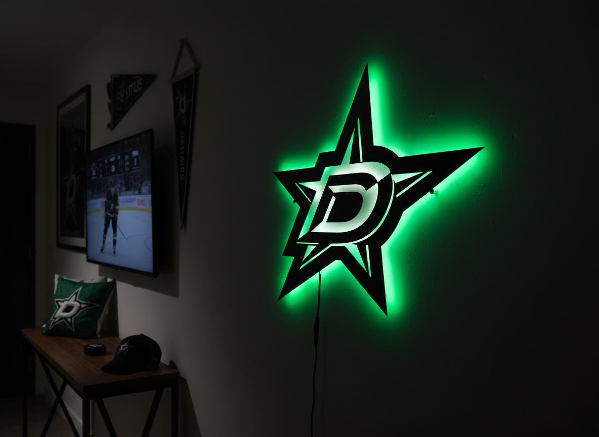 Dallas Stars Wall Art - Hockey Team Logo - Game Room Decor Gift