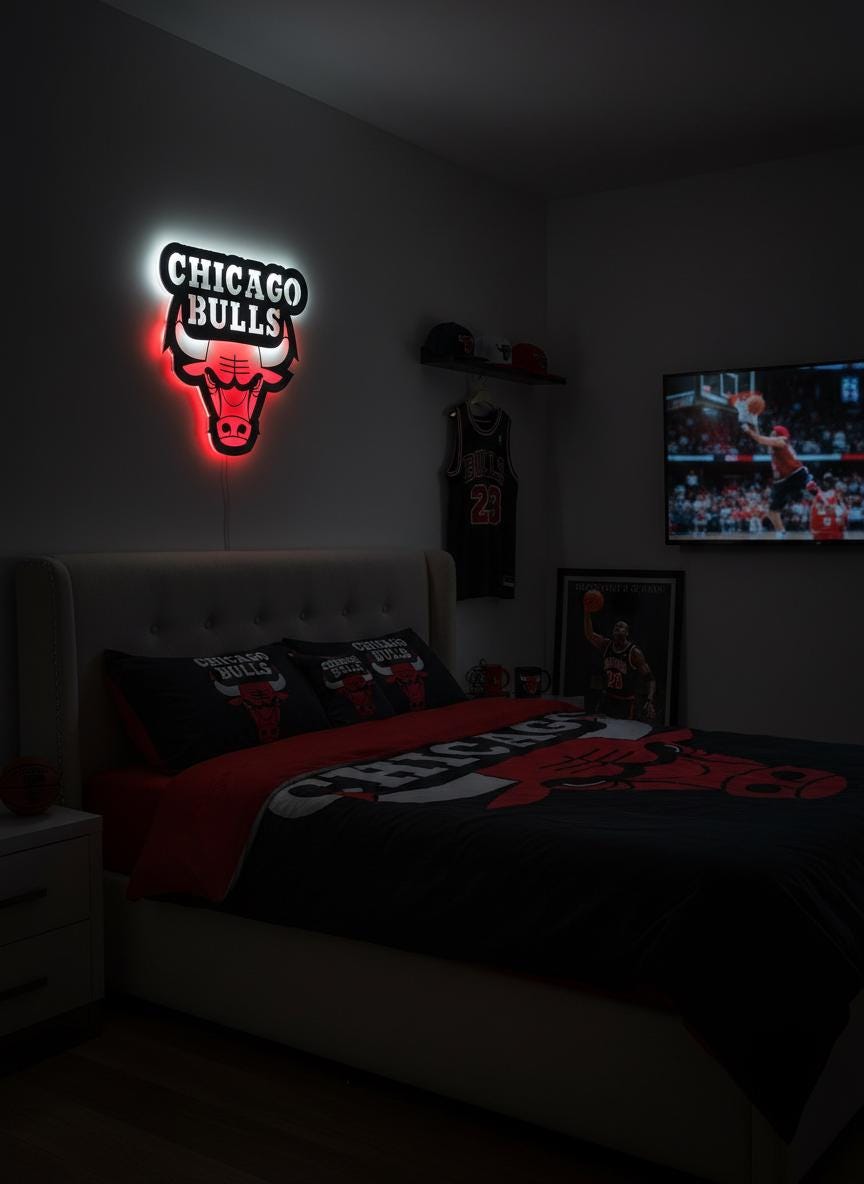 Chicago Bulls Wall Art - Iconic Logo Game Room Decor for Basketball Fans