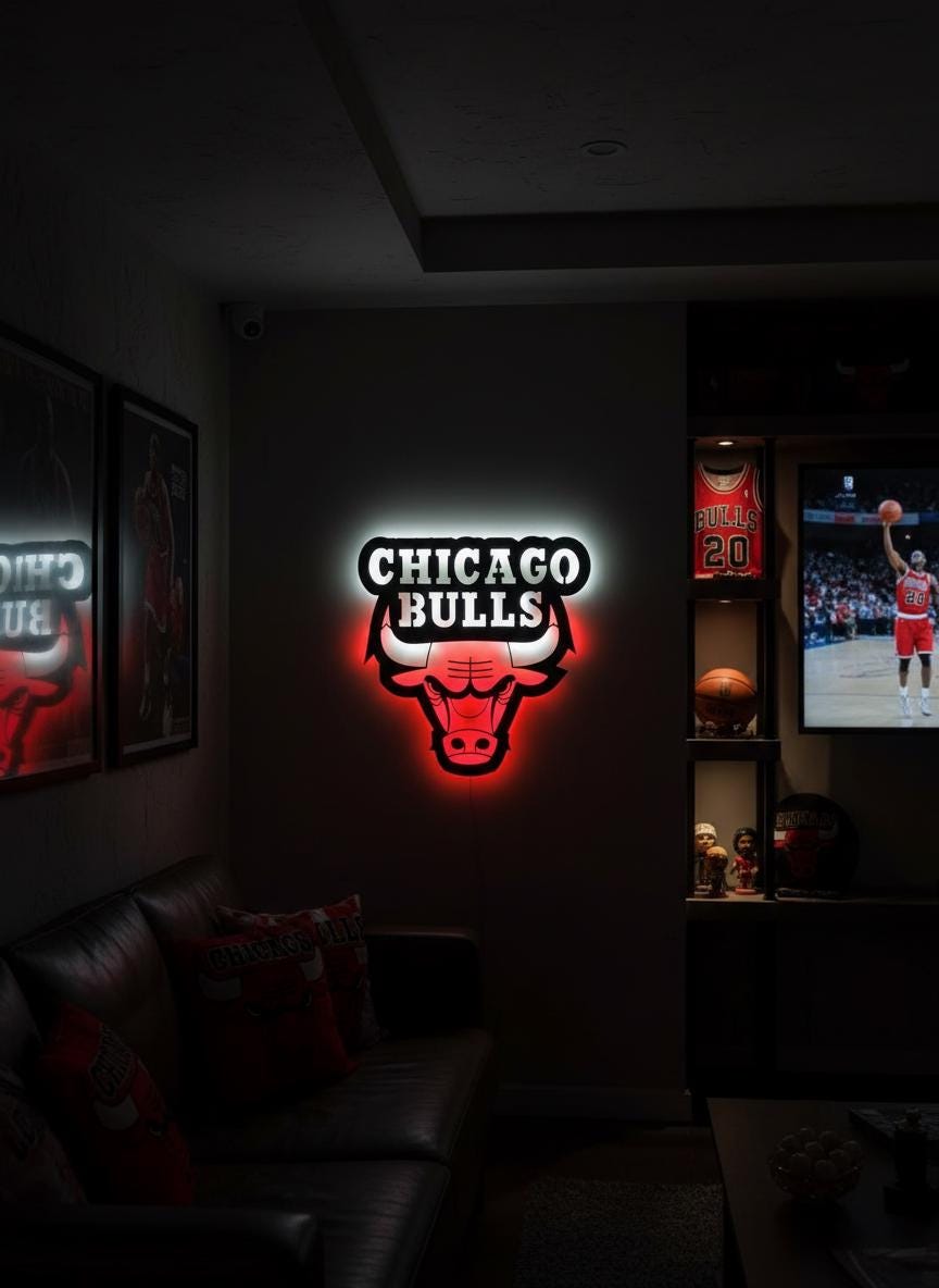 Chicago Bulls Wall Art - Iconic Logo Game Room Decor for Basketball Fans