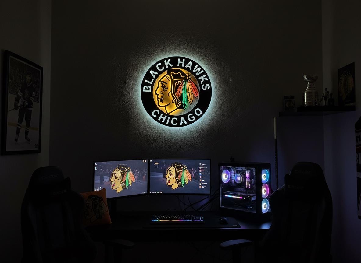 Chicago Blackhawks Wall Art - Team Logo NHL Hockey Game Room Decor