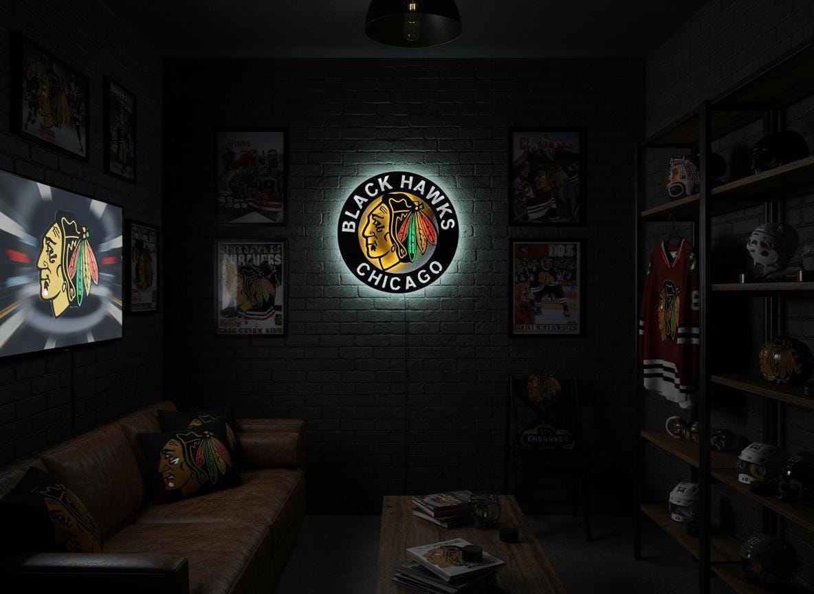 Chicago Blackhawks Wall Art - Team Logo NHL Hockey Game Room Decor