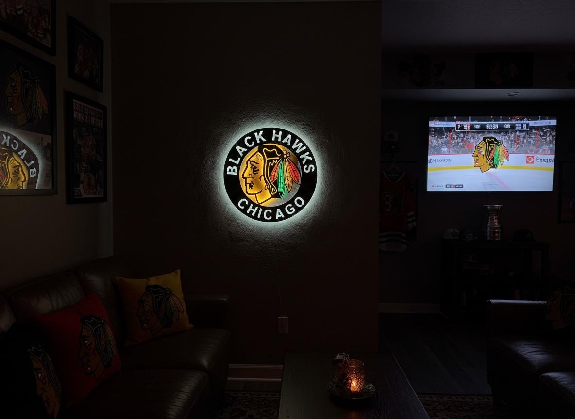 Chicago Blackhawks Wall Art - Team Logo NHL Hockey Game Room Decor