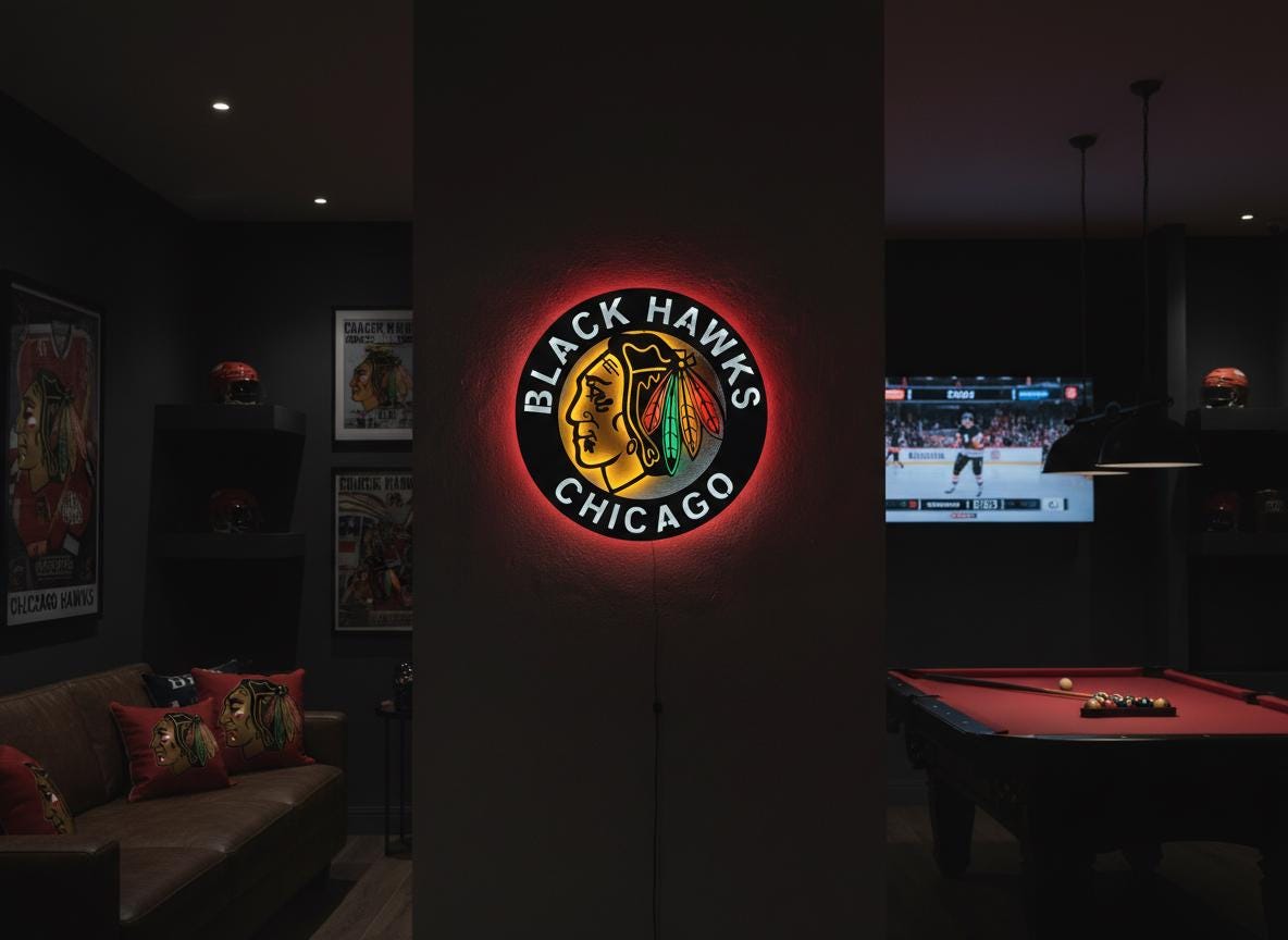 Chicago Blackhawks Wall Art - Team Logo NHL Hockey Game Room Decor