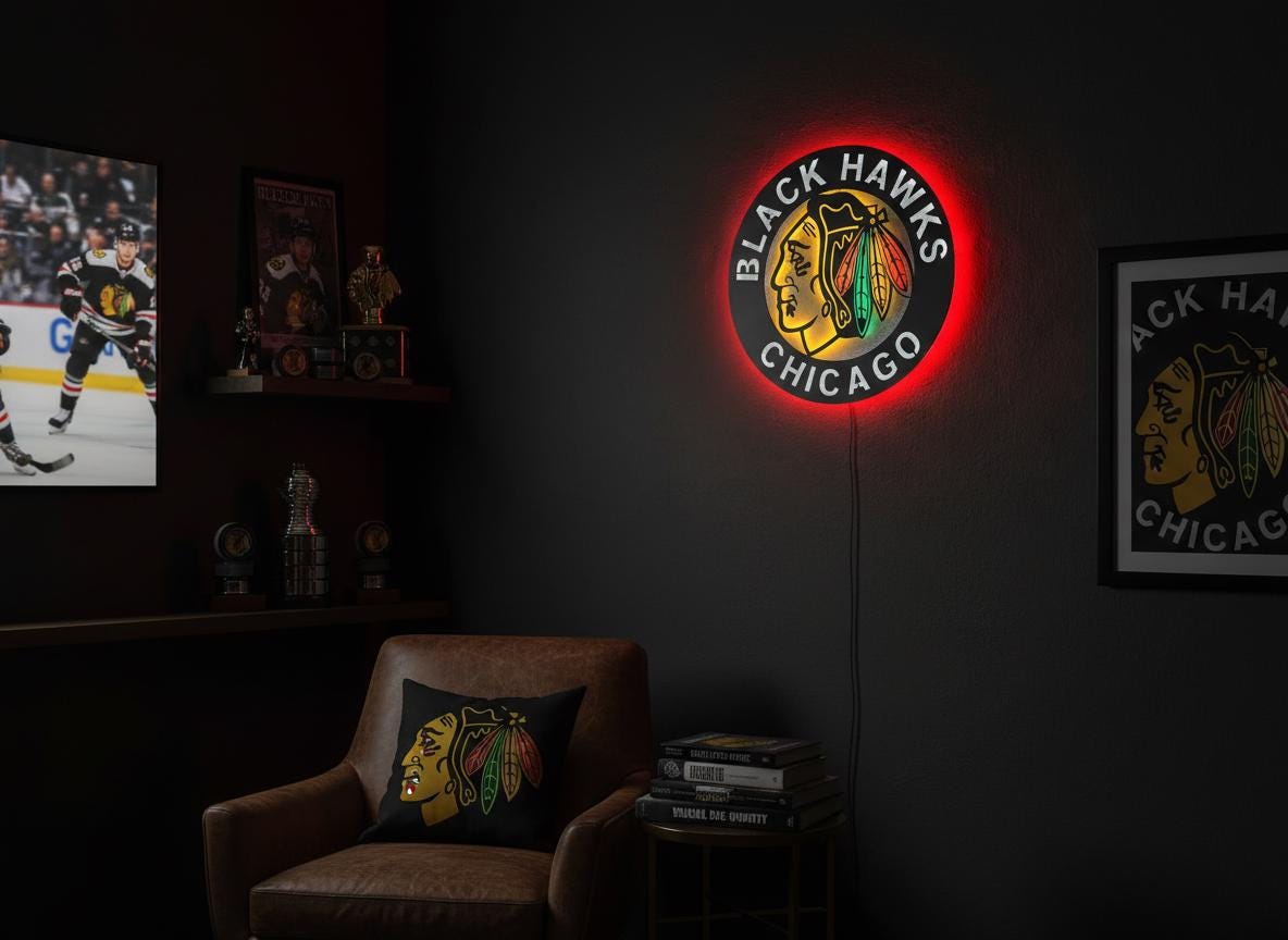 Chicago Blackhawks Wall Art - Team Logo NHL Hockey Game Room Decor