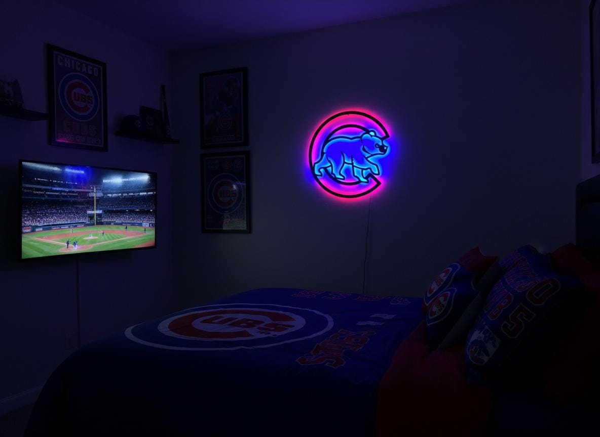 Chicago Cubs Wall Art - Team Logo Baseball Decor for Game Room & Man Cave