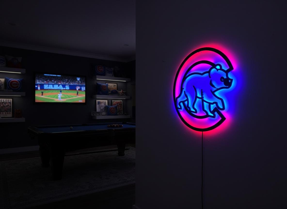 Chicago Cubs Wall Art - Team Logo Baseball Decor for Game Room & Man Cave
