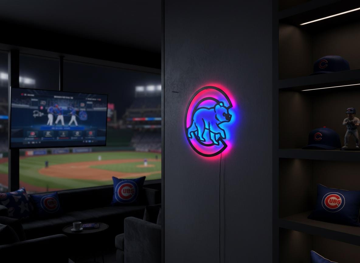 Chicago Cubs Wall Art - Team Logo Baseball Decor for Game Room & Man Cave