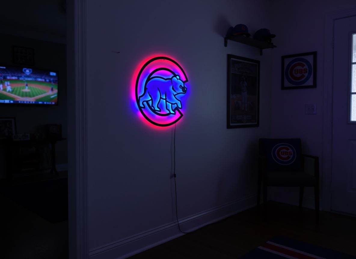 Chicago Cubs Wall Art - Team Logo Baseball Decor for Game Room & Man Cave