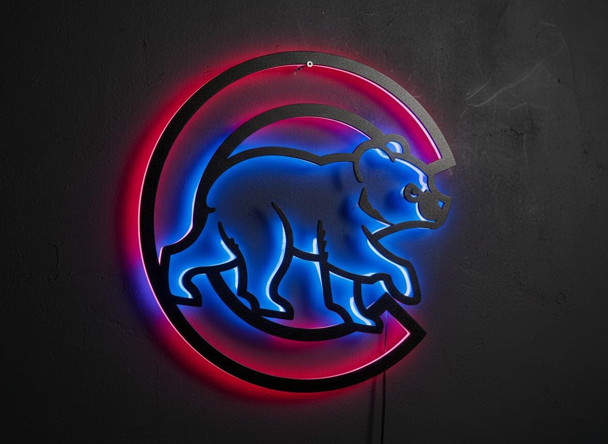 Chicago Cubs Wall Art - Team Logo Baseball Decor for Game Room & Man Cave