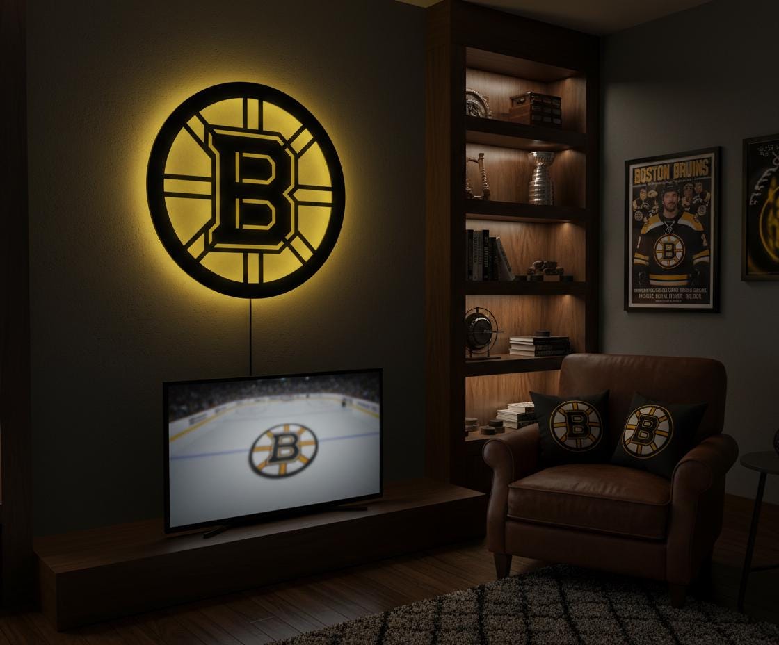 Boston Bruins Wall Art - Team Logo NHL Hockey Decor - Game Room Gift