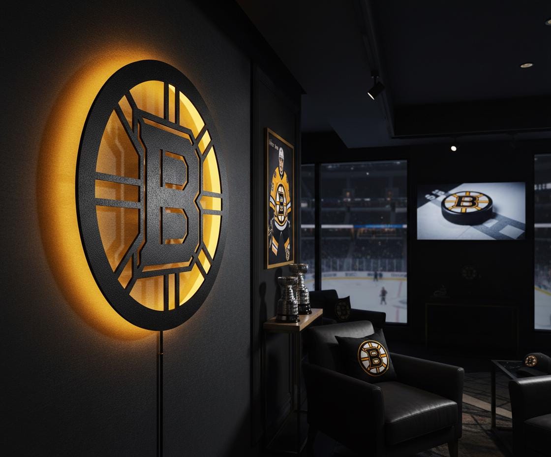 Boston Bruins Wall Art - Team Logo NHL Hockey Decor - Game Room Gift
