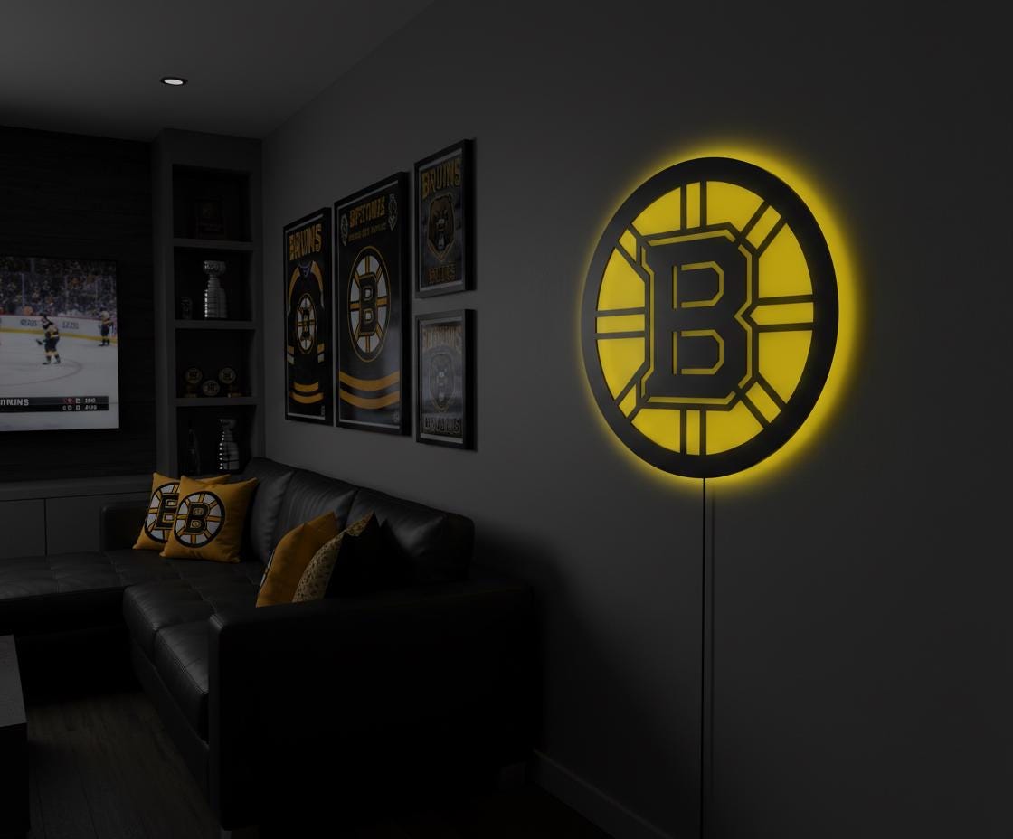 Boston Bruins Wall Art - Team Logo NHL Hockey Decor - Game Room Gift