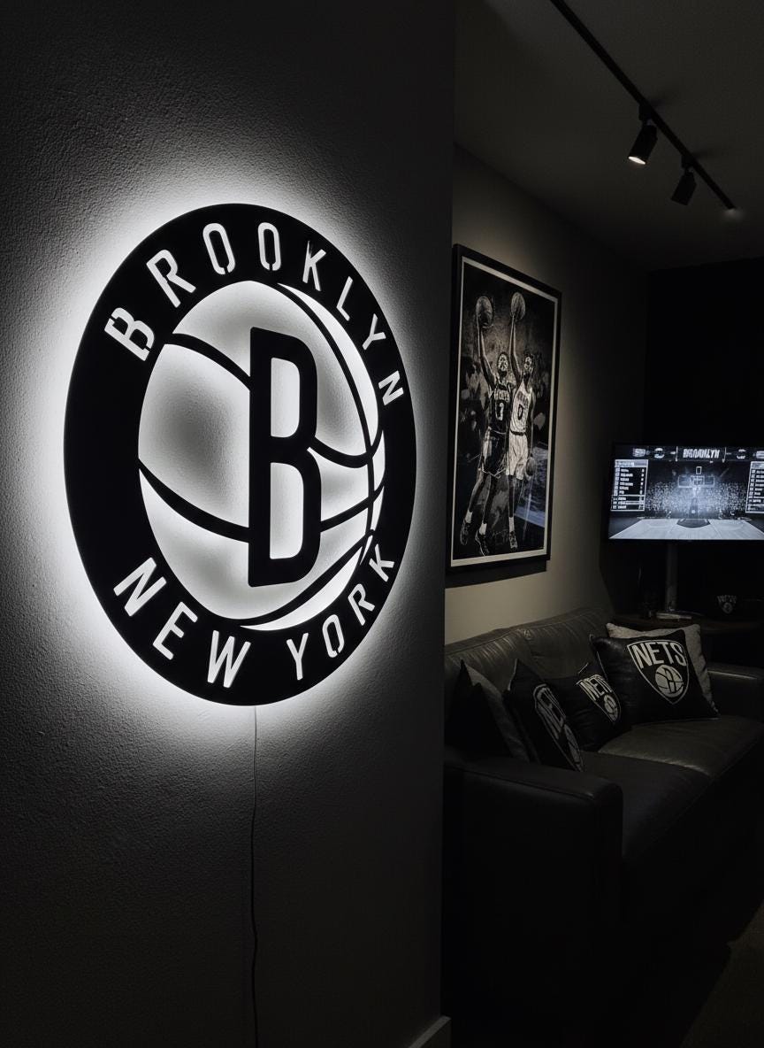 Brooklyn Nets Wall Art - NBA Team Logo Decor for Game Room