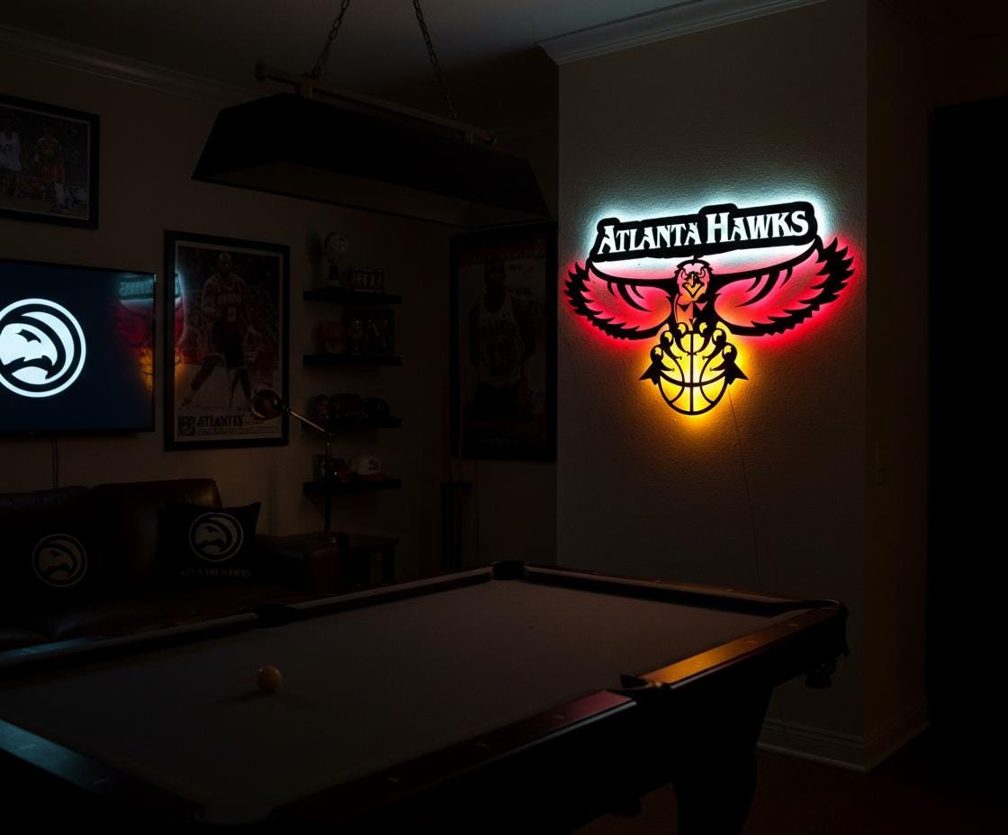 Atlanta Hawks Wall Art - Team Logo Basketball Decor for Game Room & Mancave