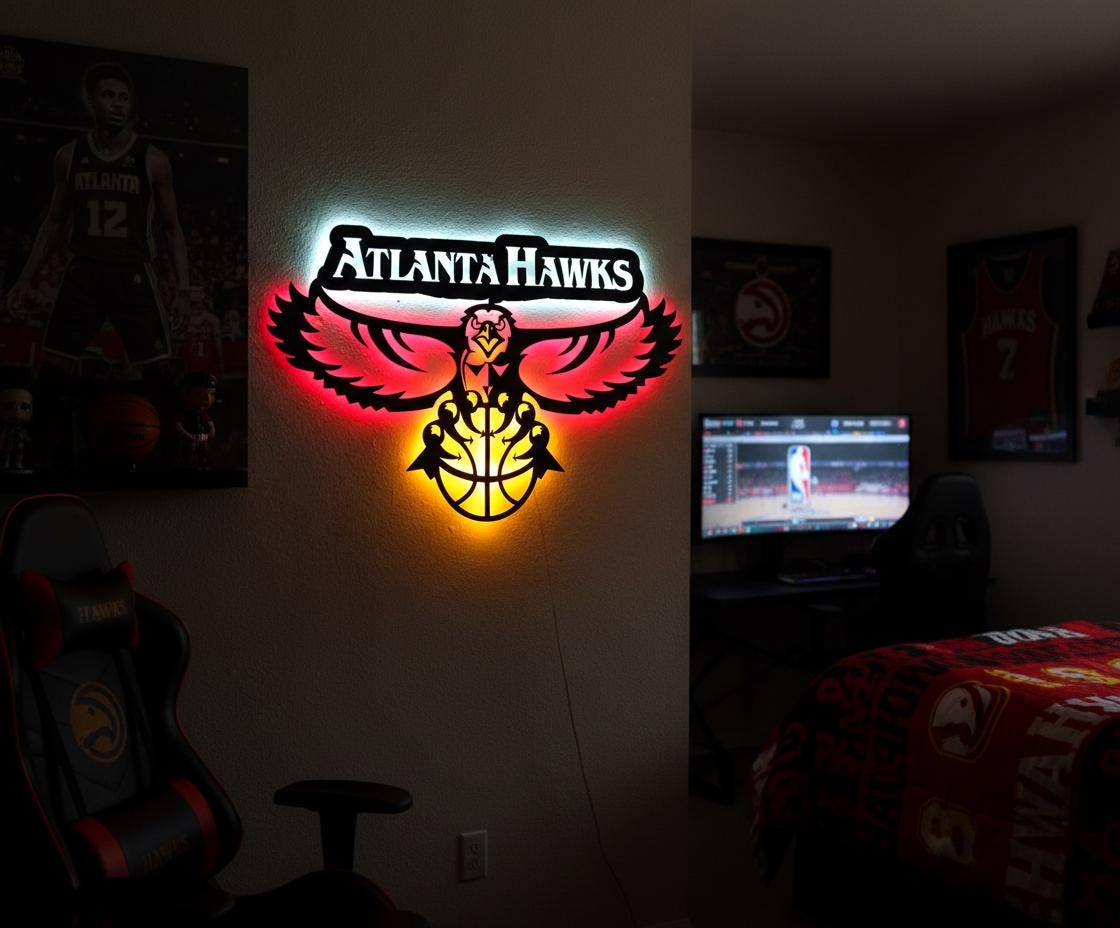 Atlanta Hawks Wall Art - Team Logo Basketball Decor for Game Room & Mancave