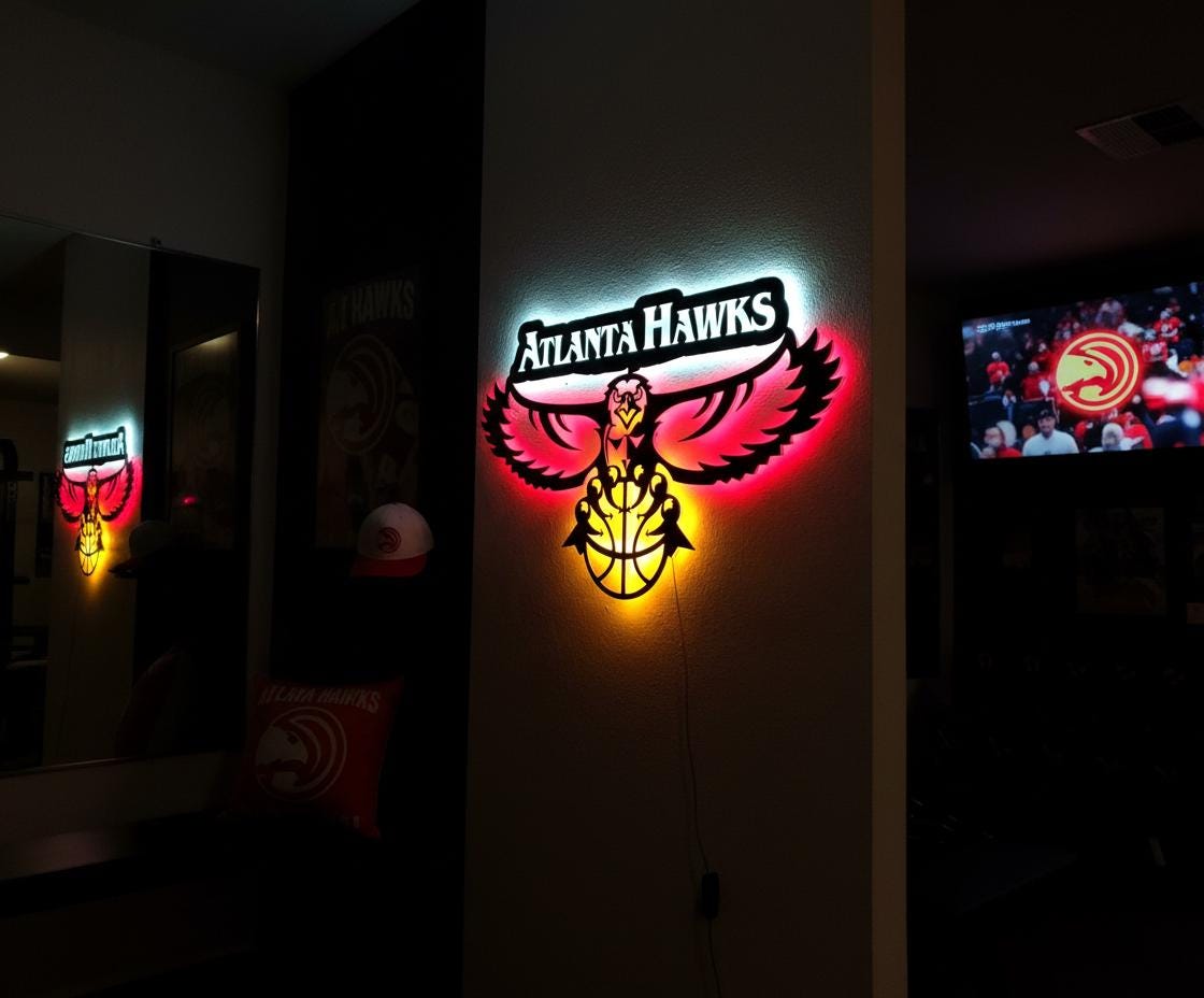 Atlanta Hawks Wall Art - Team Logo Basketball Decor for Game Room & Mancave