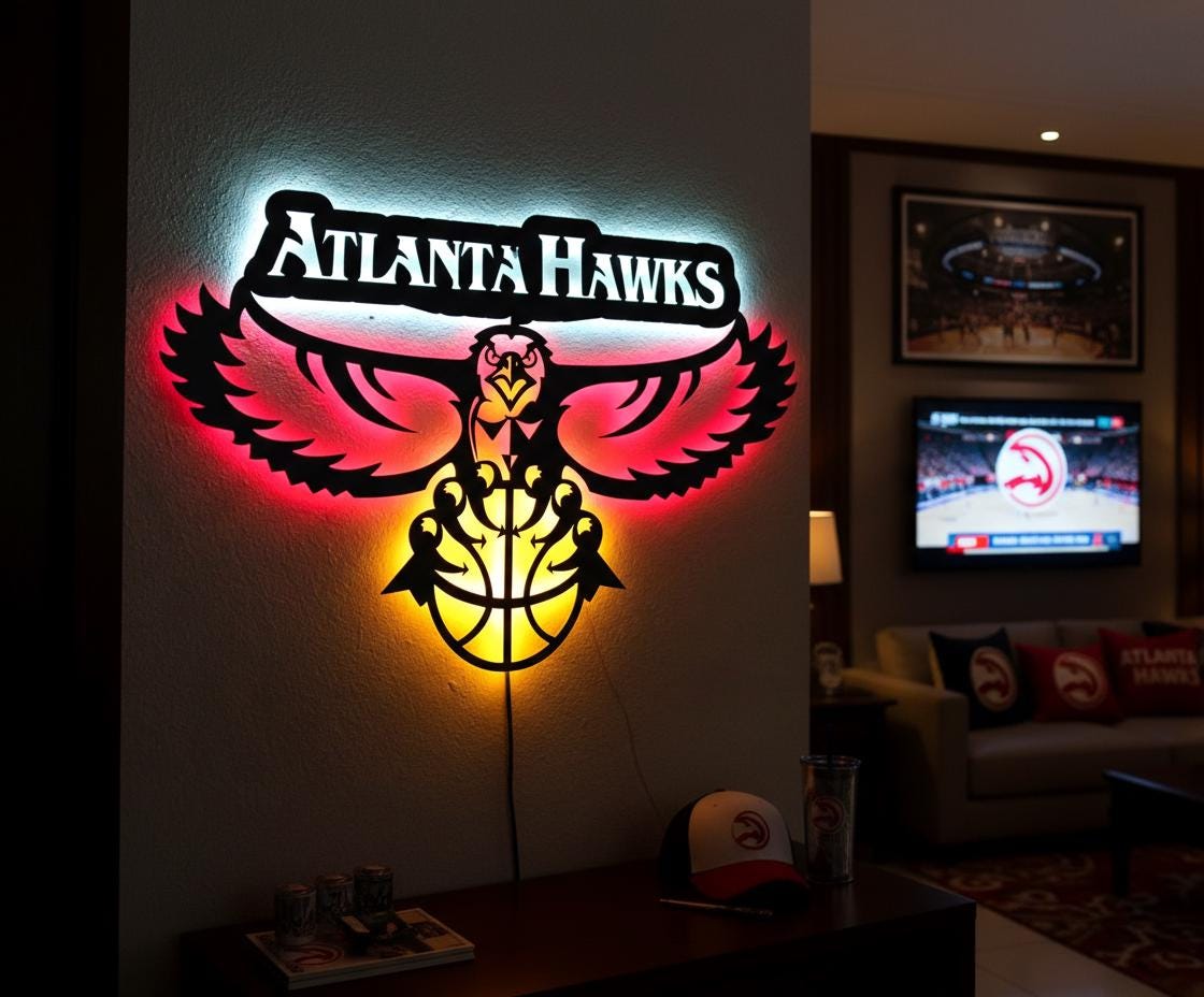 Atlanta Hawks Wall Art - Team Logo Basketball Decor for Game Room & Mancave