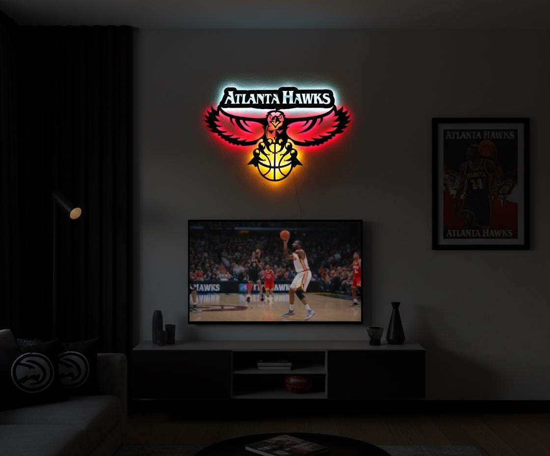 Atlanta Hawks Wall Art - Team Logo Basketball Decor for Game Room & Mancave