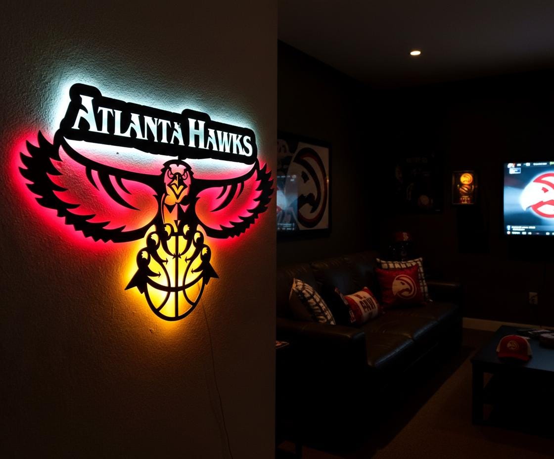 Atlanta Hawks Wall Art - Team Logo Basketball Decor for Game Room & Mancave