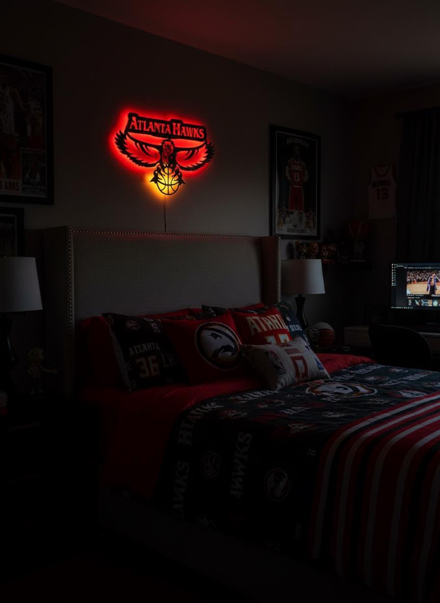 Atlanta Hawks Wall Art - Team Logo Game Room Decor NBA Basketball Fan Gift