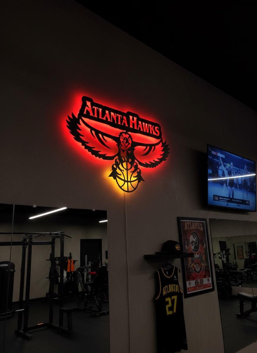 Atlanta Hawks Wall Art - Team Logo Game Room Decor NBA Basketball Fan Gift
