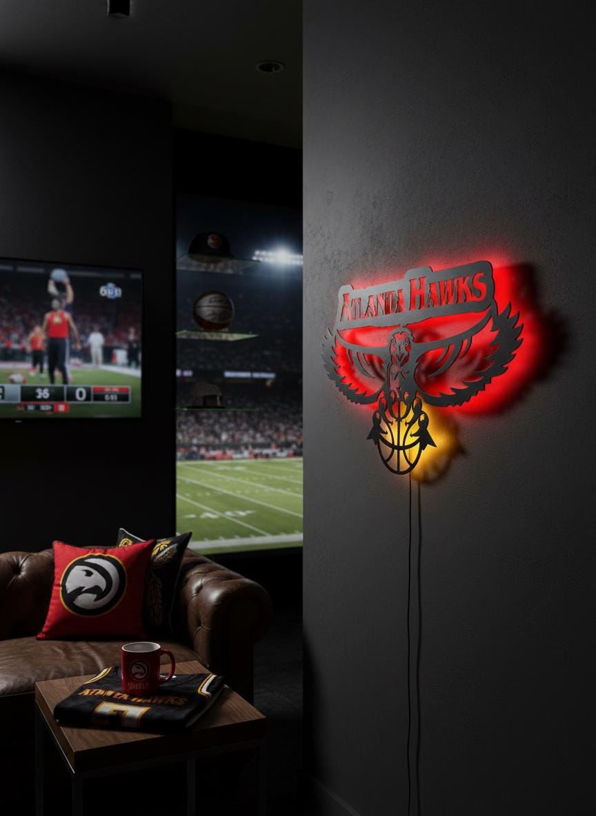 Atlanta Hawks Wall Art - Team Logo Game Room Decor NBA Basketball Fan Gift