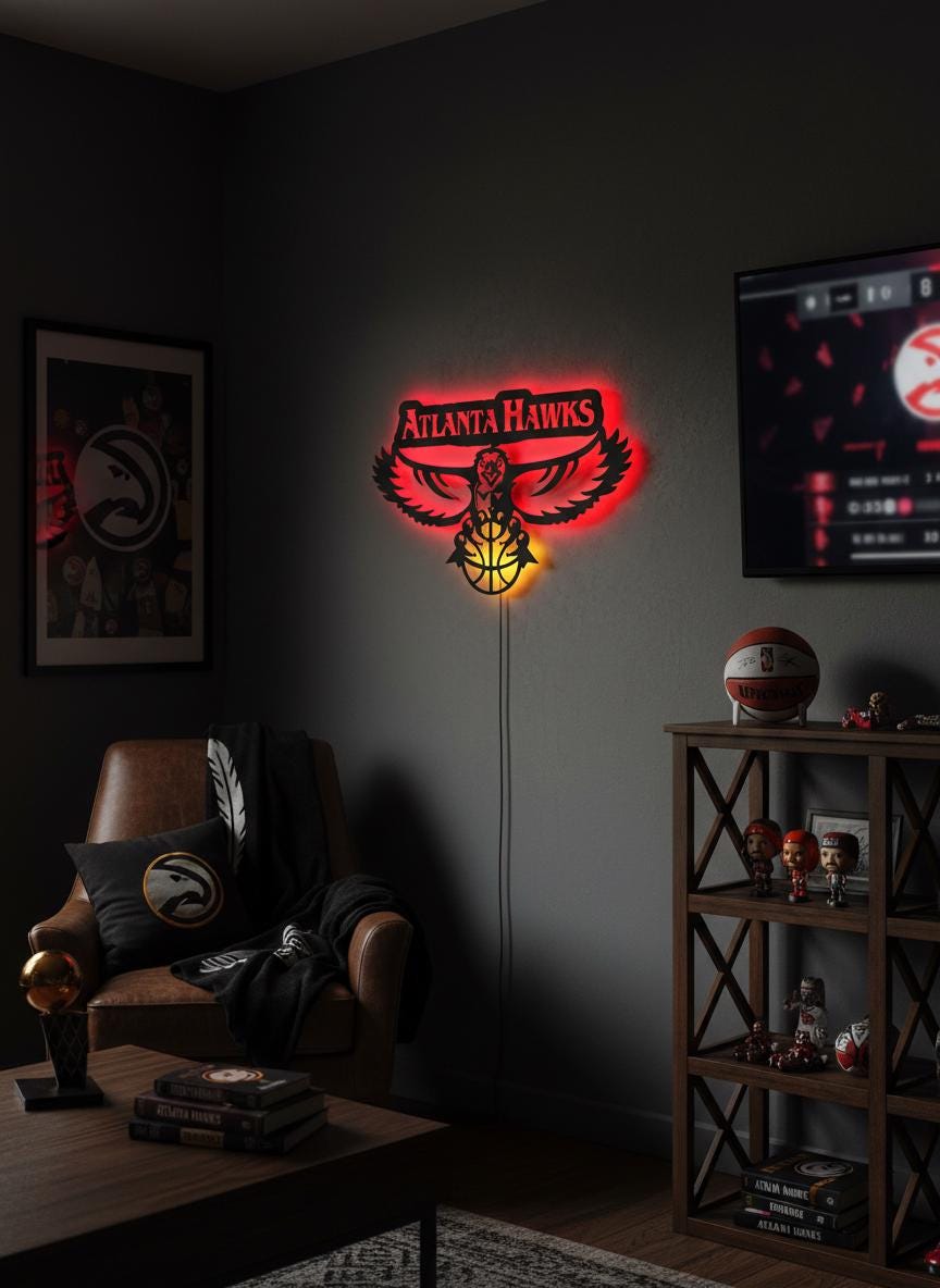 Atlanta Hawks Wall Art - Team Logo Game Room Decor NBA Basketball Fan Gift
