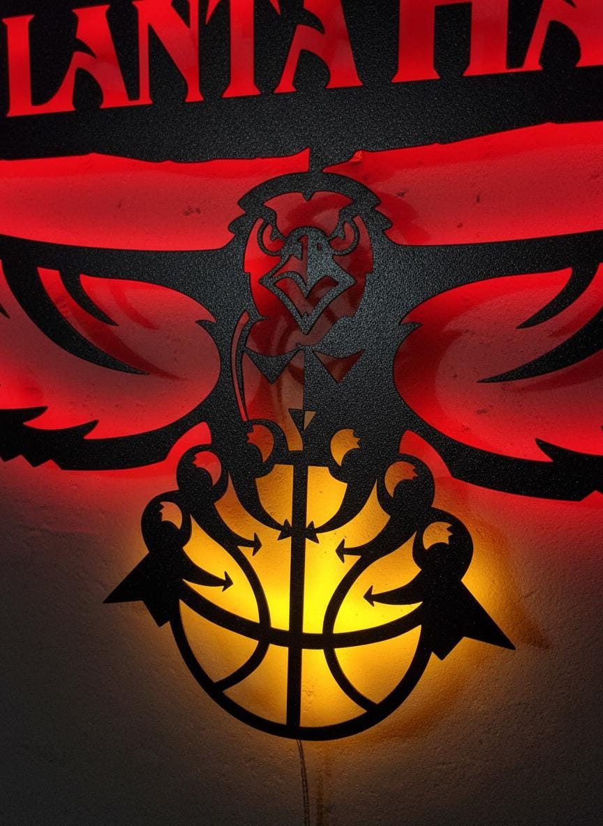 Atlanta Hawks Wall Art - Team Logo Game Room Decor NBA Basketball Fan Gift