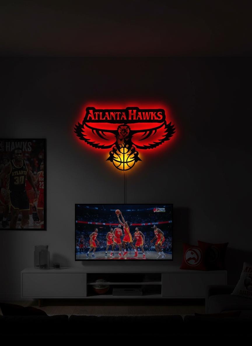 Atlanta Hawks Wall Art - Team Logo Game Room Decor NBA Basketball Fan Gift