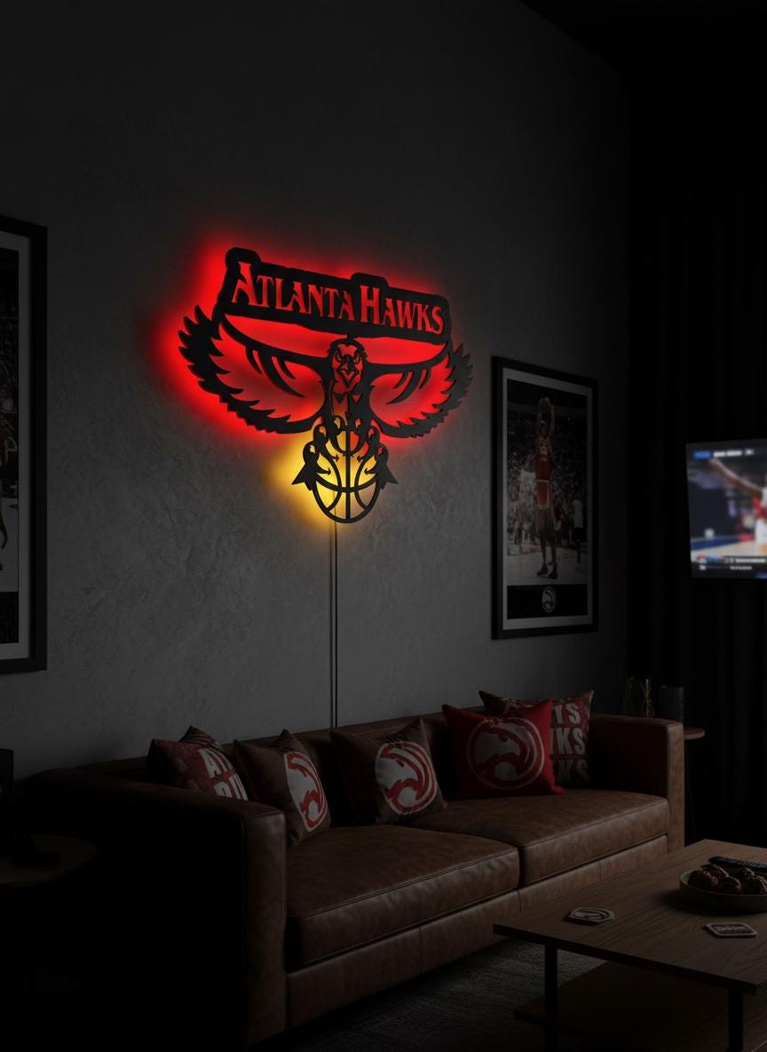 Atlanta Hawks Wall Art - Team Logo Game Room Decor NBA Basketball Fan Gift