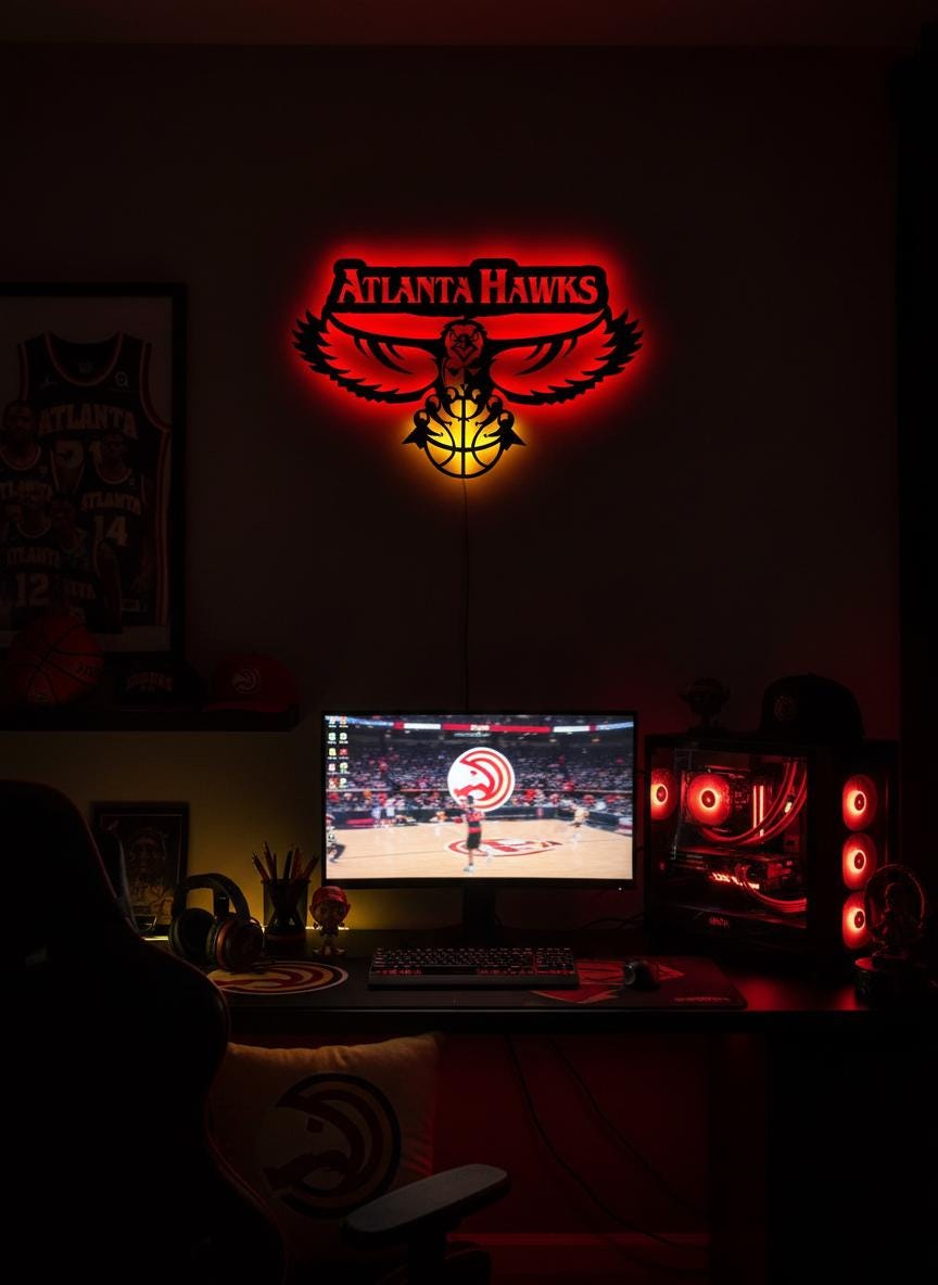 Atlanta Hawks Wall Art - Team Logo Game Room Decor NBA Basketball Fan Gift