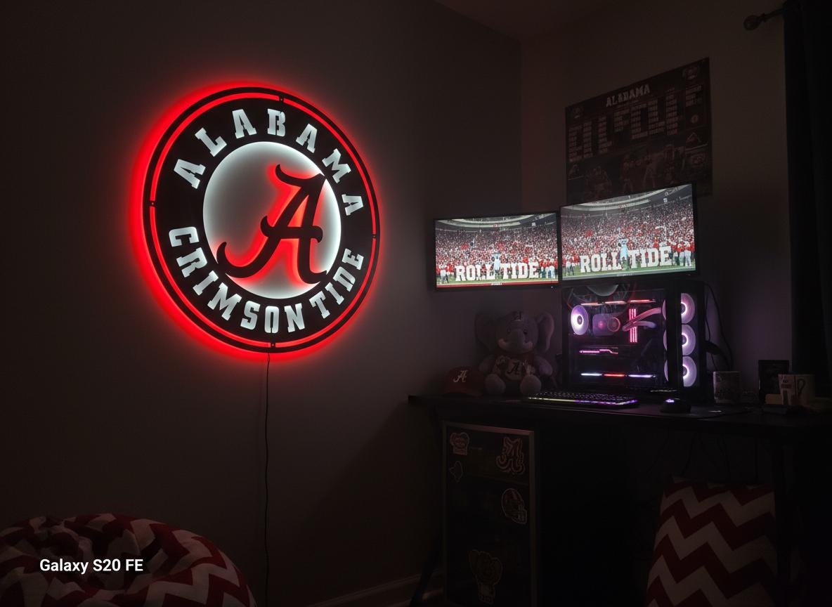 Alabama Crimson Tide Wall Art - College Football Logo Game Room Decor