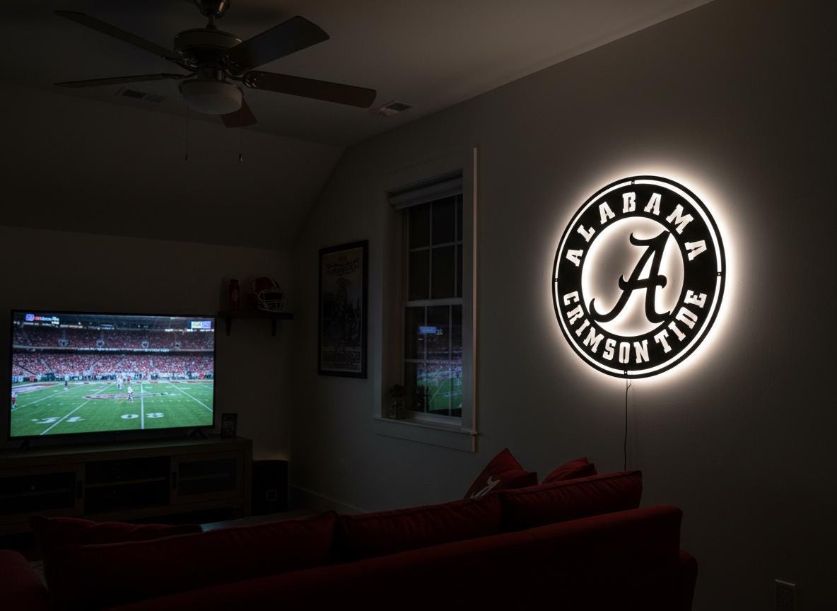 Alabama Crimson Tide Wall Art - College Football Logo Game Room Decor