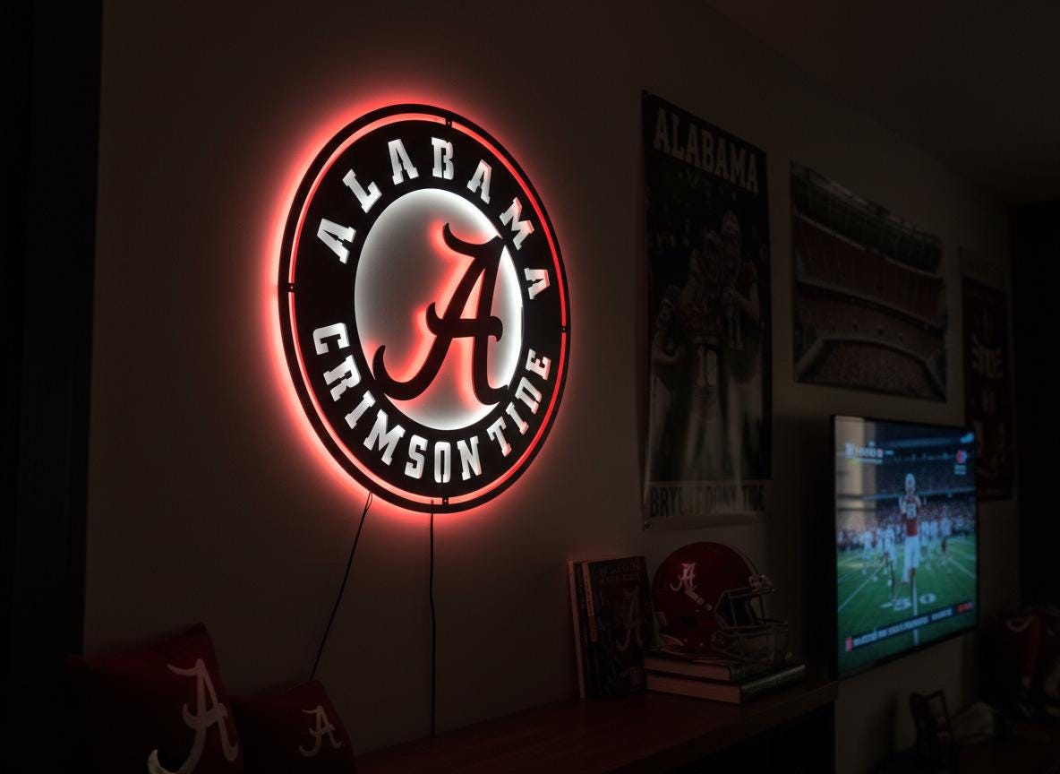 Alabama Crimson Tide Wall Art - College Football Logo Game Room Decor