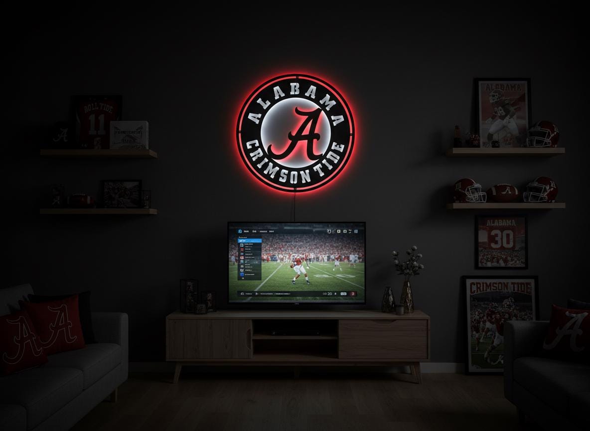 Alabama Crimson Tide Wall Art - College Football Logo Game Room Decor