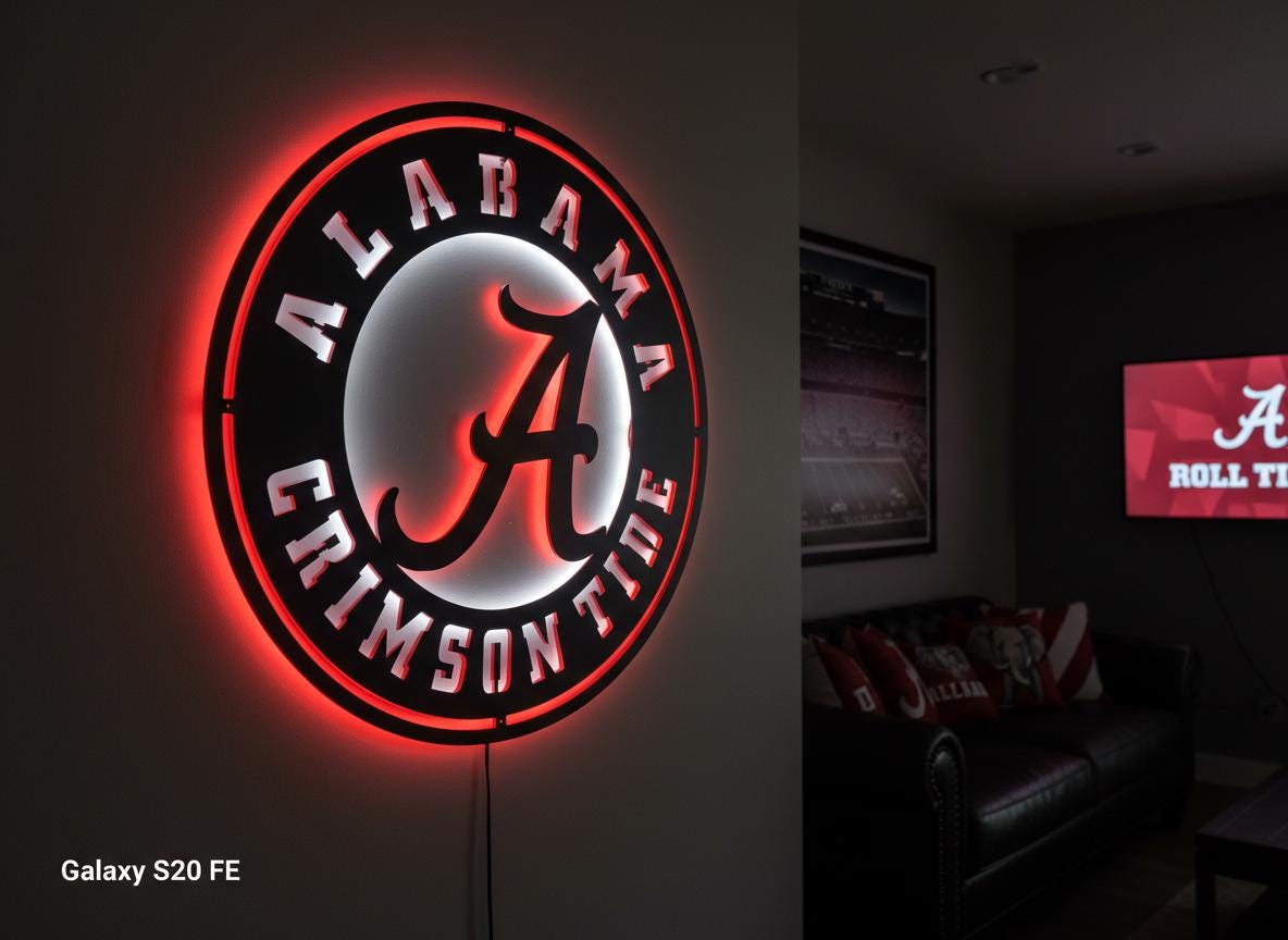 Alabama Crimson Tide Wall Art - College Football Logo Game Room Decor