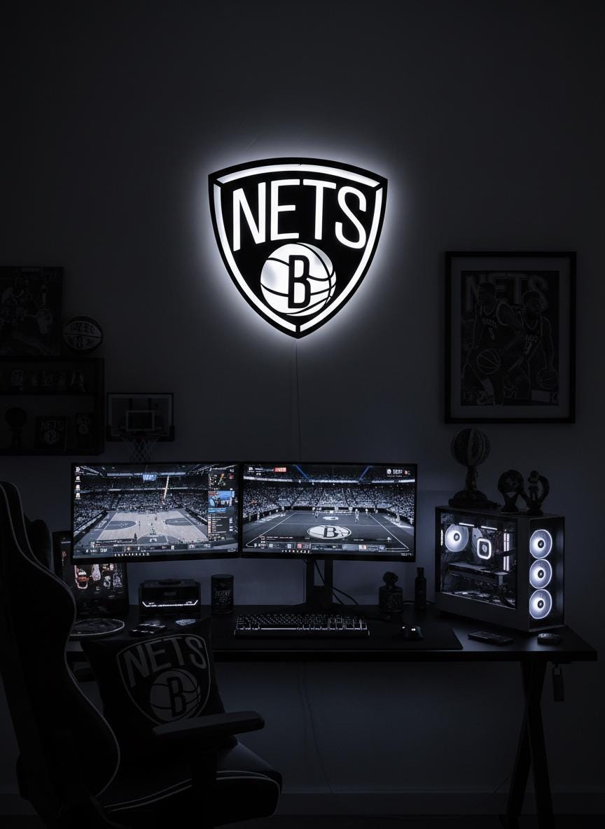 Brooklyn Nets Wall Art - NBA Team Logo Basketball Game Room Decor