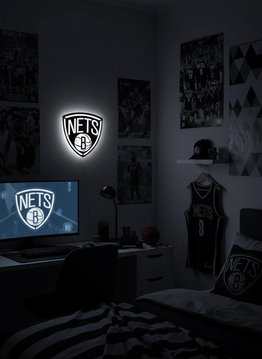 Brooklyn Nets Wall Art - NBA Team Logo Basketball Game Room Decor